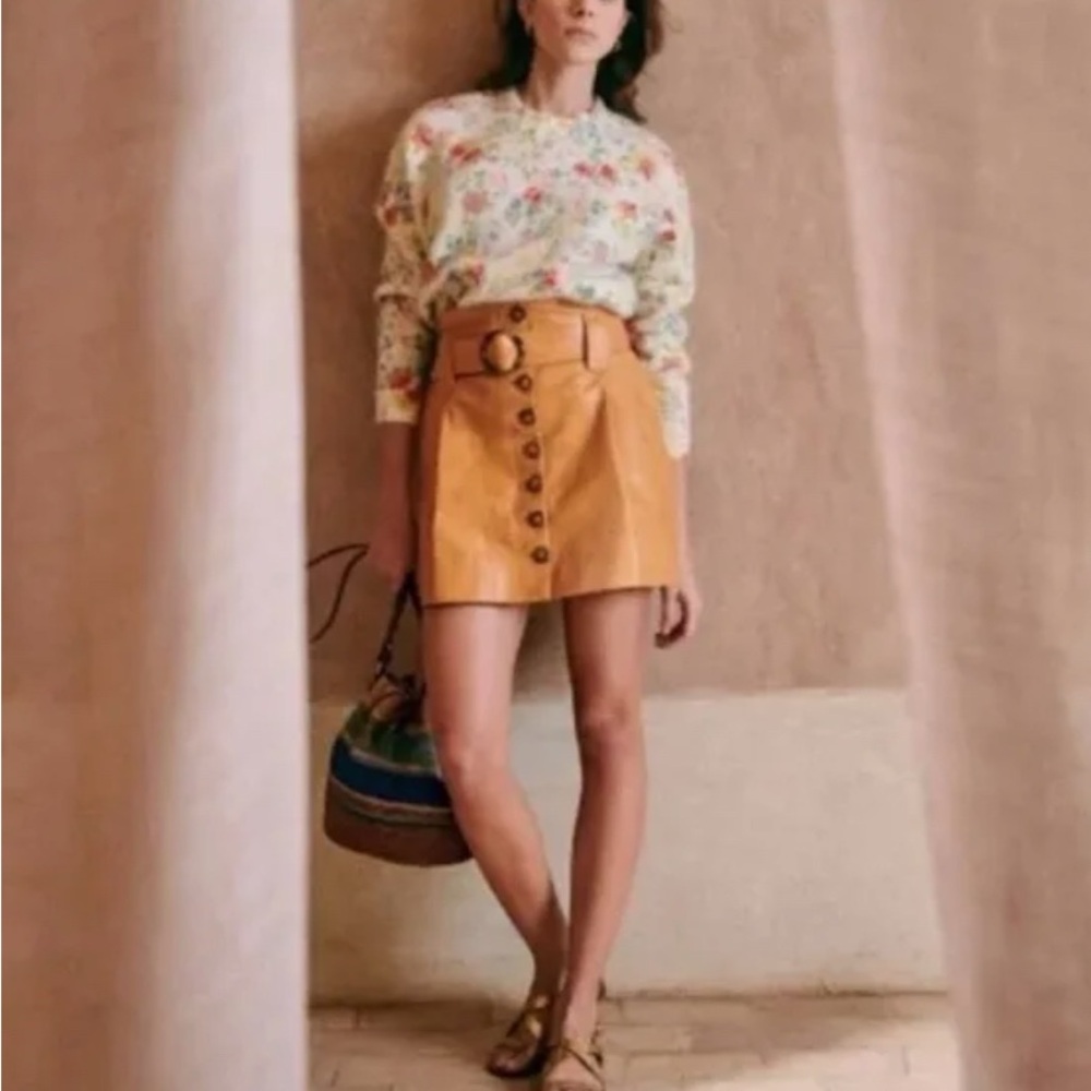 Sézane Hayden Button-Front Leather Skirt